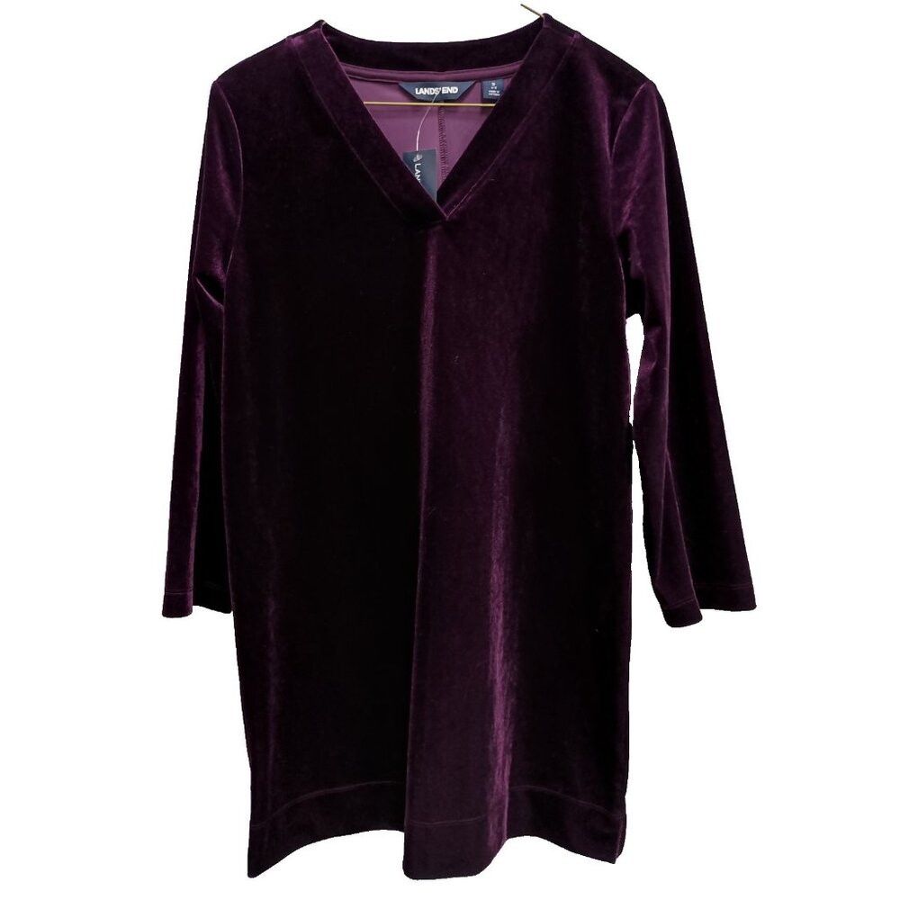 Land's End Womens Tunic Top Size Small Purple Velvet Holiday Whimsygoth NEW